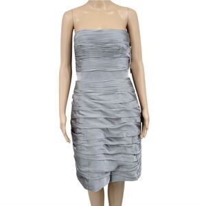 Monique Lhuillier Silver Bridesmaids Cocktail Party Midi Strapless Dress NEW